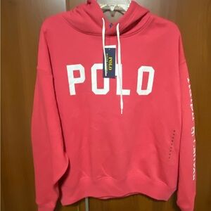 Polo by Ralph Lauren Women’s Pink Pullover Hoodie Sweatshirt white Logo Sz M New